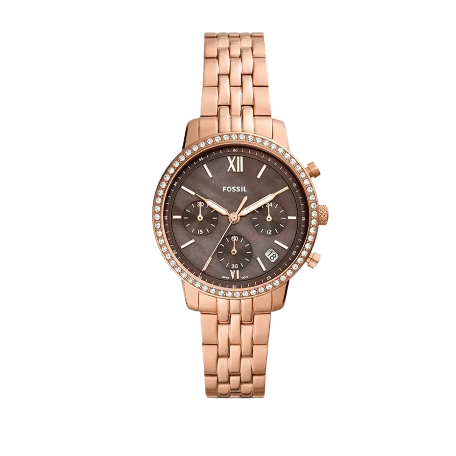 Fossil Neutra Chronograph Mother of Pearl Brown Dial Rose Gold Steel Strap Watch for Women - ES5218