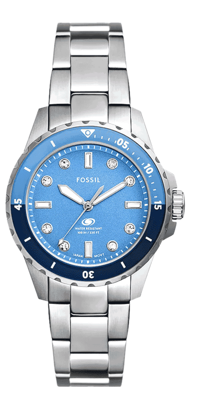 Fossil Blue Dive Three Hand Blue Dial Silver Steel Strap Watch For Women - ES5353