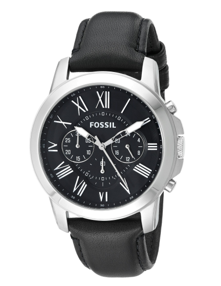 Fossil Grant Chronograph Black Dial Black Leather Strap Watch for Men - FS4812
