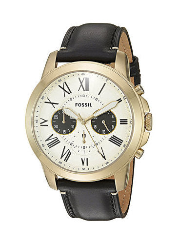 Fossil Grant Chronograph White Dial Black Leather Strap Watch for Men - FS5272