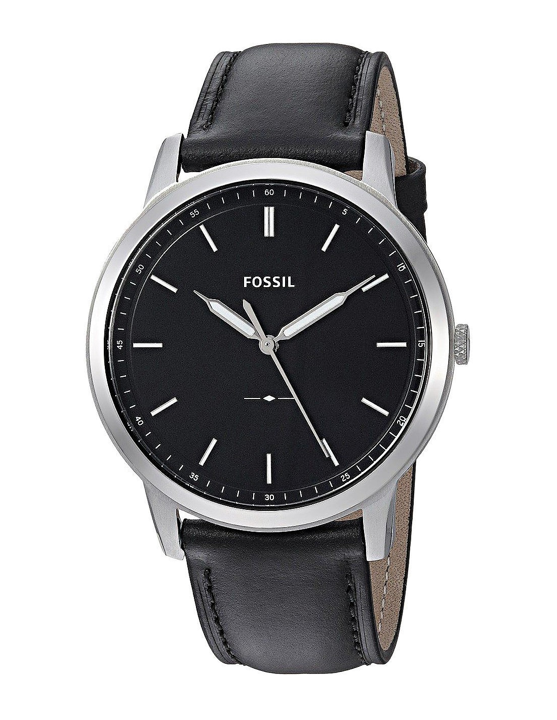 Fossil The Minimalist Three Hand Black Dial Black Leather Strap Watch for Men - FS5398