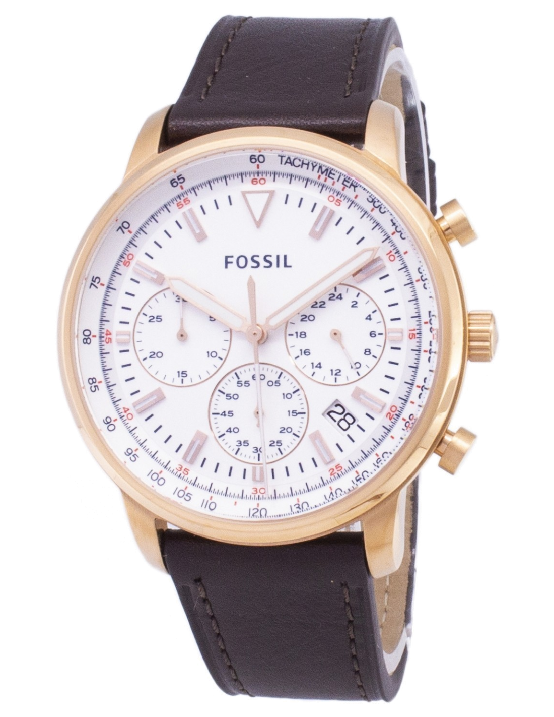 Fossil Goodwin Chronograph White Dial Brown Leather Strap Watch for Men - FS5415