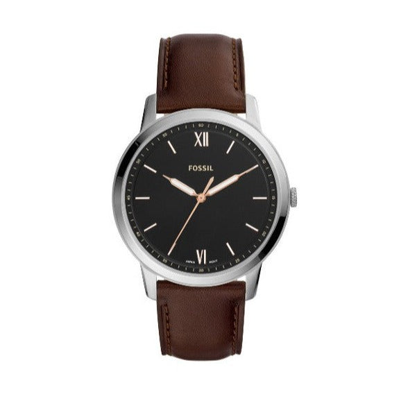 Fossil The Minimalist 3H Black Dial Brown Leather Strap Watch for Men - FS5464