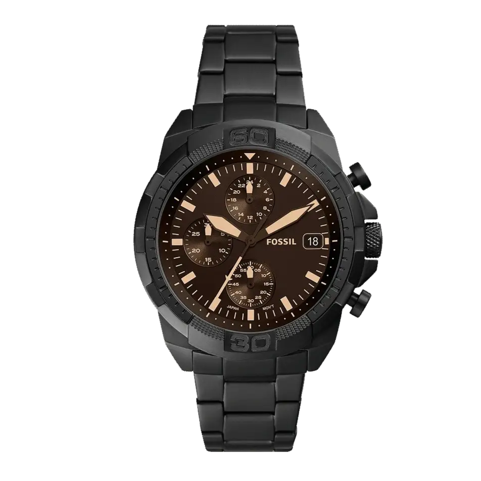 Fossil Bronson Chronograph Black Dial Black Steel Strap Watch for Men - FS5851
