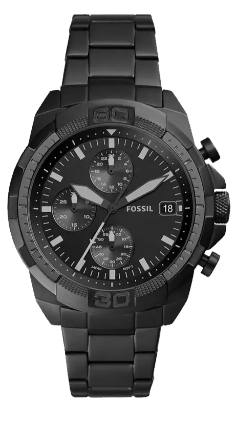Fossil Bronson Chronograph Black Dial Black Steel Strap Watch for Men - FS5853