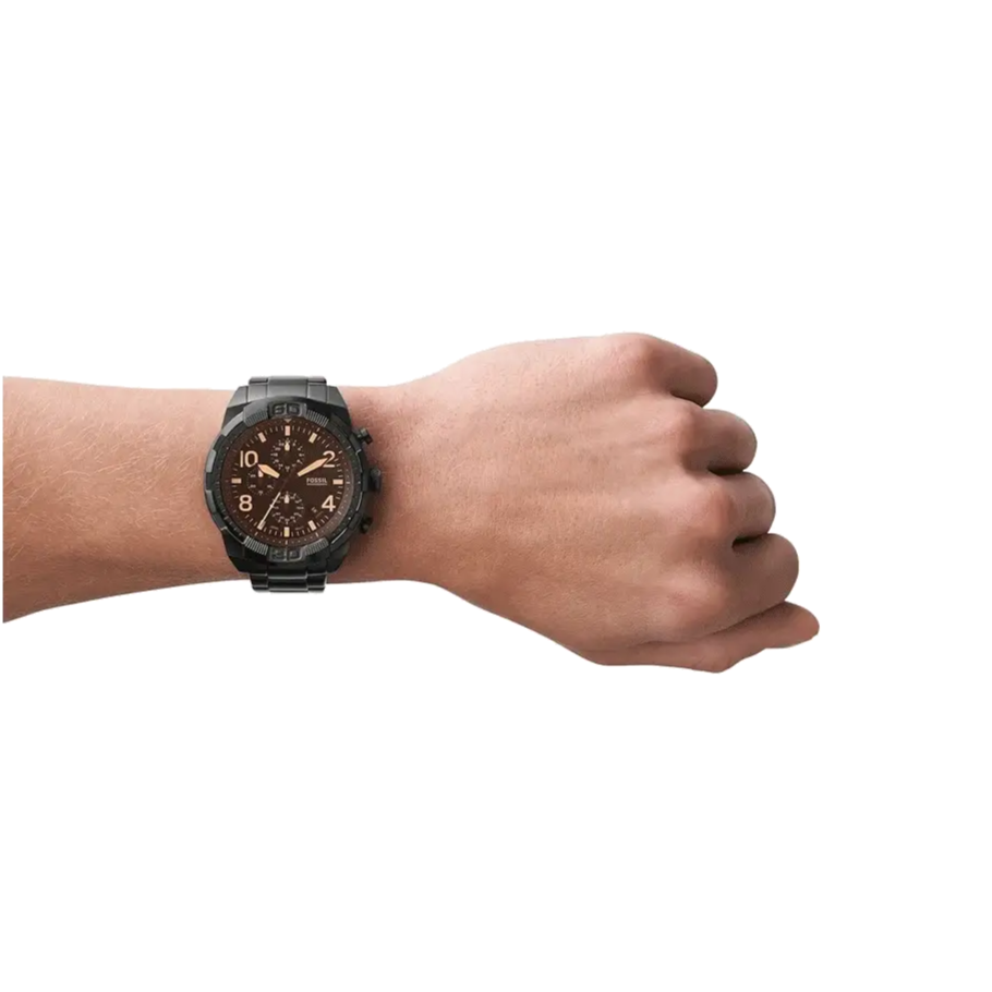 Fossil Bronson Chronograph Black Dial Black Steel Strap Watch for Men - FS5876