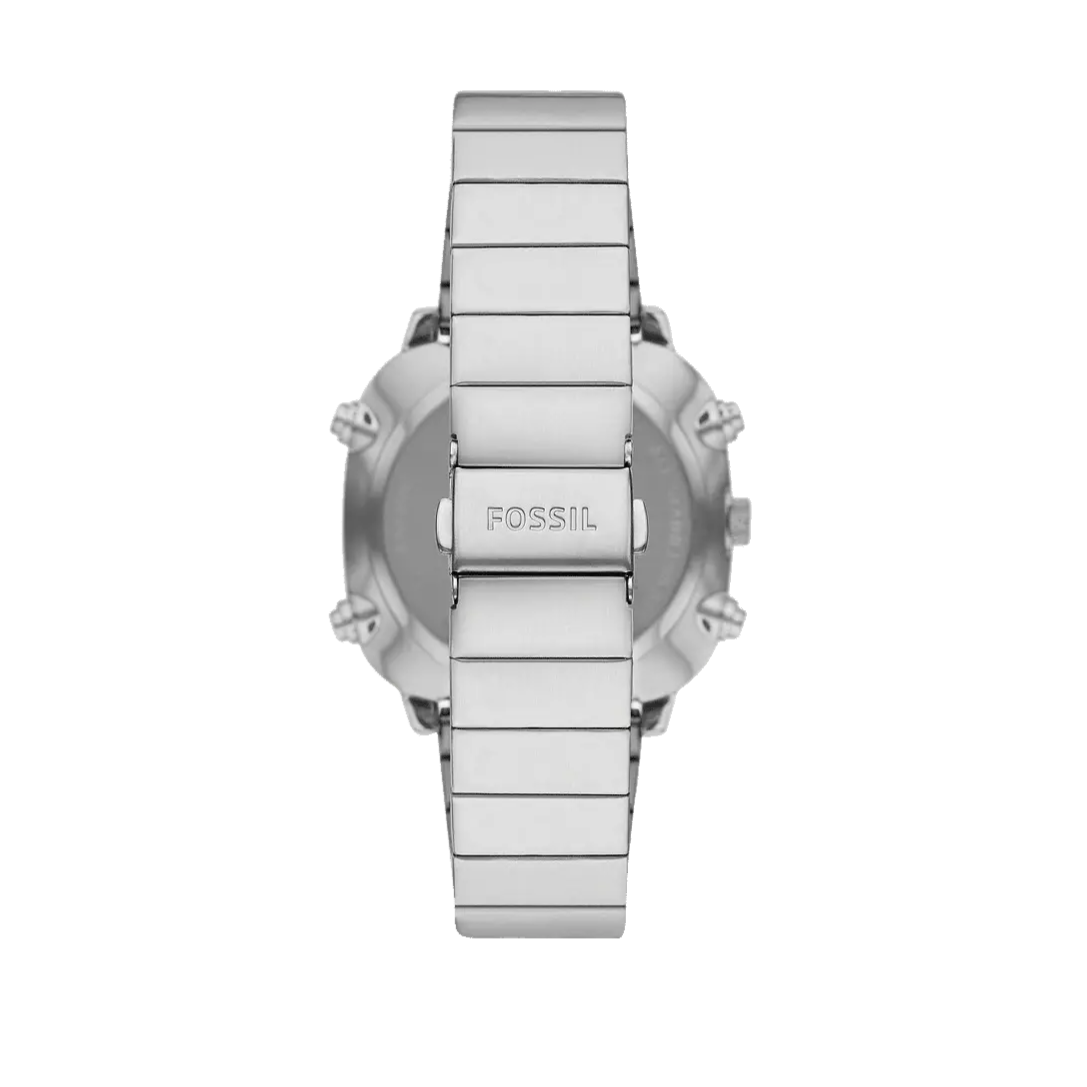Fossil Retro Analog-Digital Black Dial Silver Steel Strap Watch for Men - FS5890
