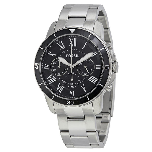 Fossil Grant Sport Chronograph Black Dial Silver Steel Strap Watch for Men - FS5236