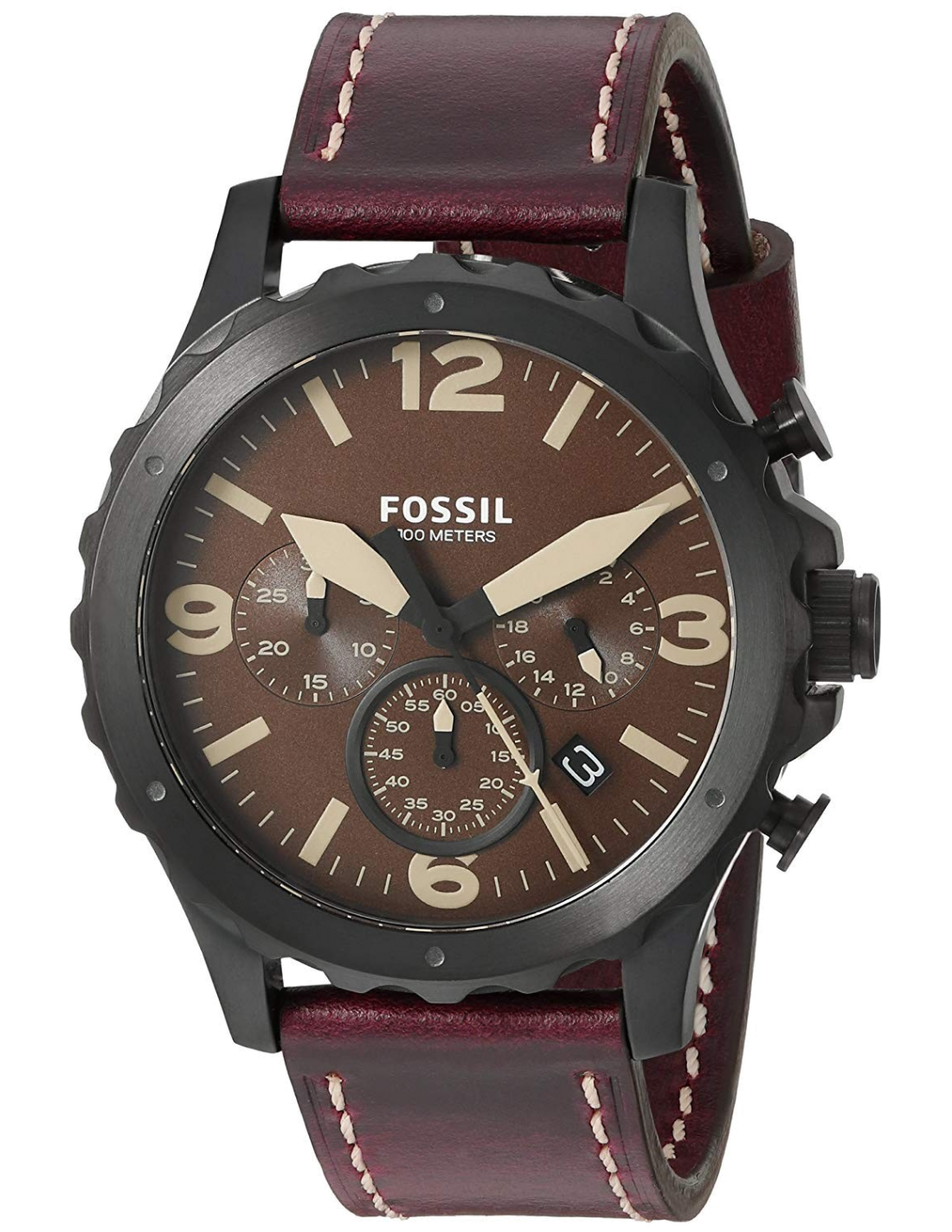 Fossil Nate Chronograph Brown Dial Brown Leather Strap Watch for Men - JR1511