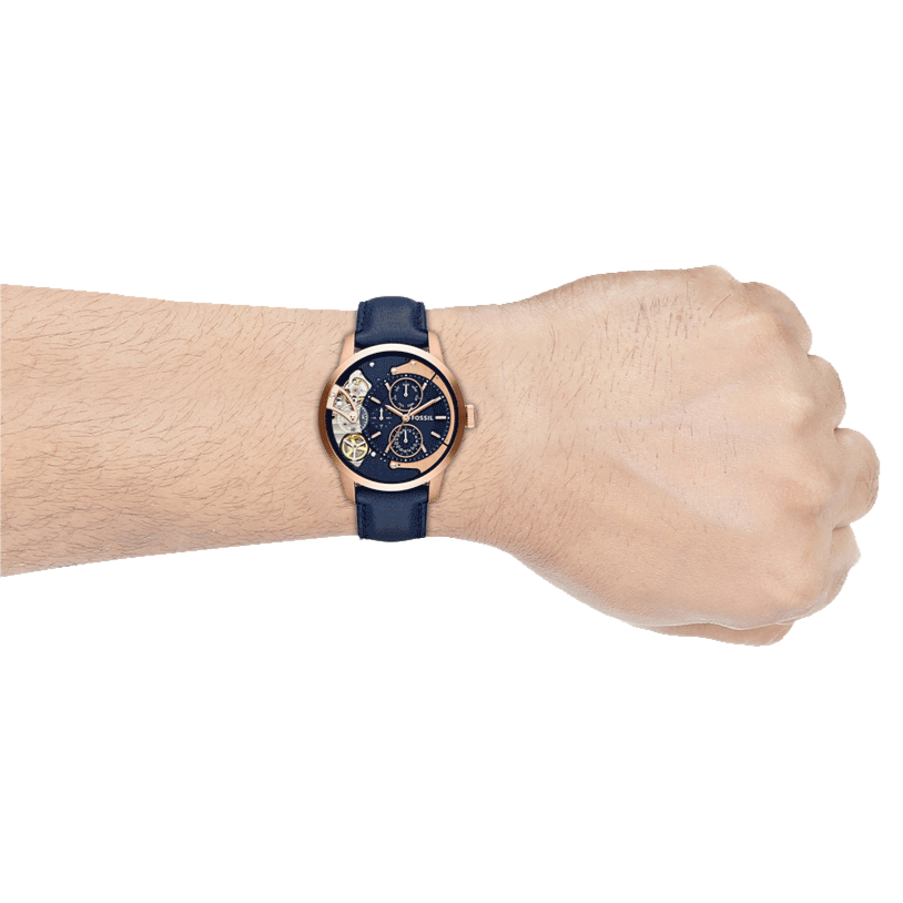 Fossil Townsman Twist Skeleton Blue Dial Blue Leather Strap Watch for Men -  ME1138