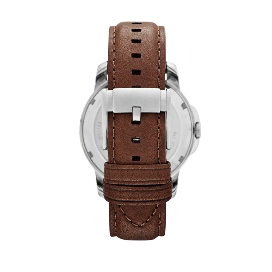 Fossil Grant Twist Multi-Function White Dial Brown Leather Strap Watch for Men - ME1144