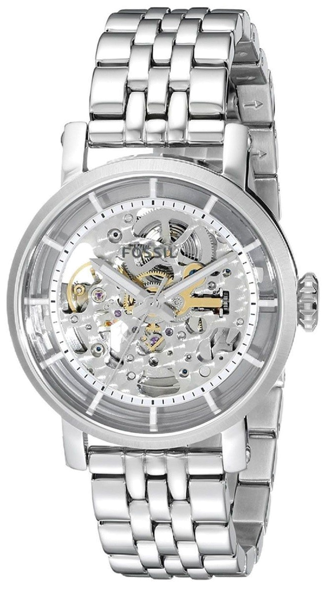 Fossil Boyfriend Automatic Skeleton Silver Dial Silver Steel Strap Watch for Women - ME3067