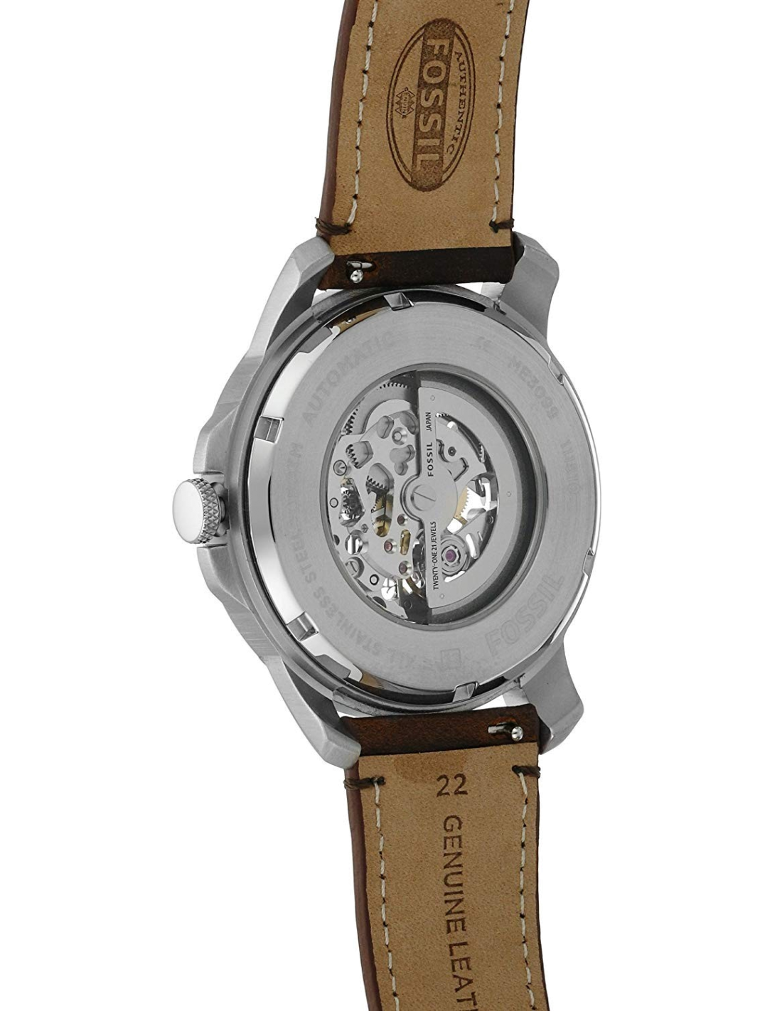 Fossil Grant Automatic Beige Skeleton Dial Brown Leather Strap Watch for Men - ME3099