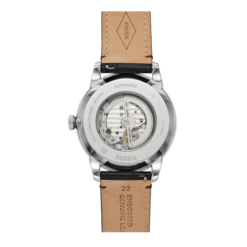 Fossil Townsman Automatic Chronograph White Dial Blue Leather Strap Watch for Men - ME3167