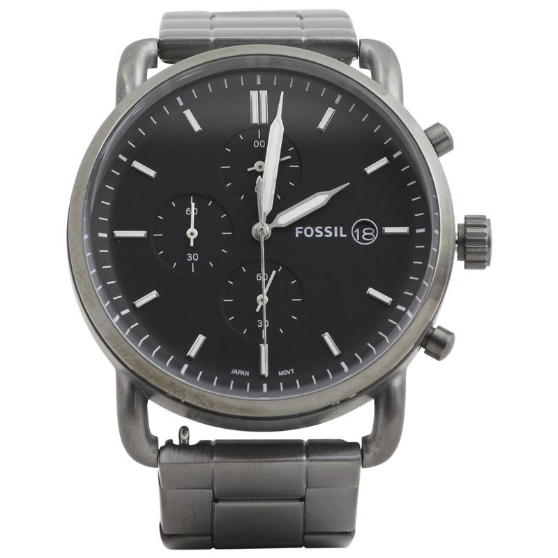 Fossil The Commuter Black Dial Grey Steel Strap Watch for Men - FS5400