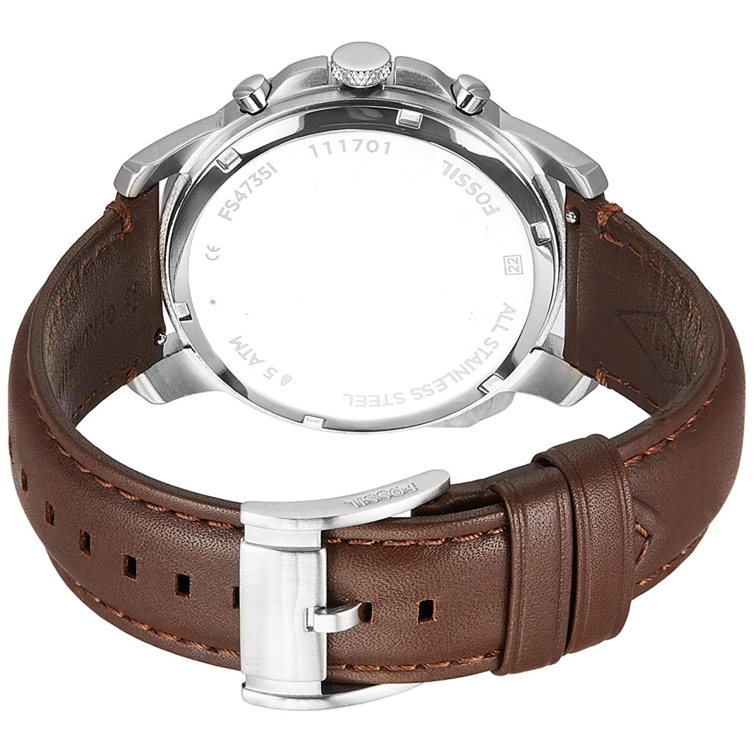 Fossil Grant Chronograph White Dial Brown Leather Strap Watch for Men - FS4735
