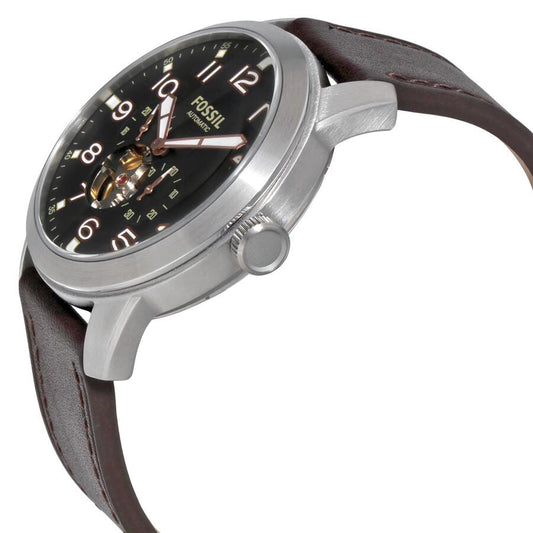 Fossil Pilot 54 Automatic Black Dial Brown Leather Strap Watch for Men - ME3118