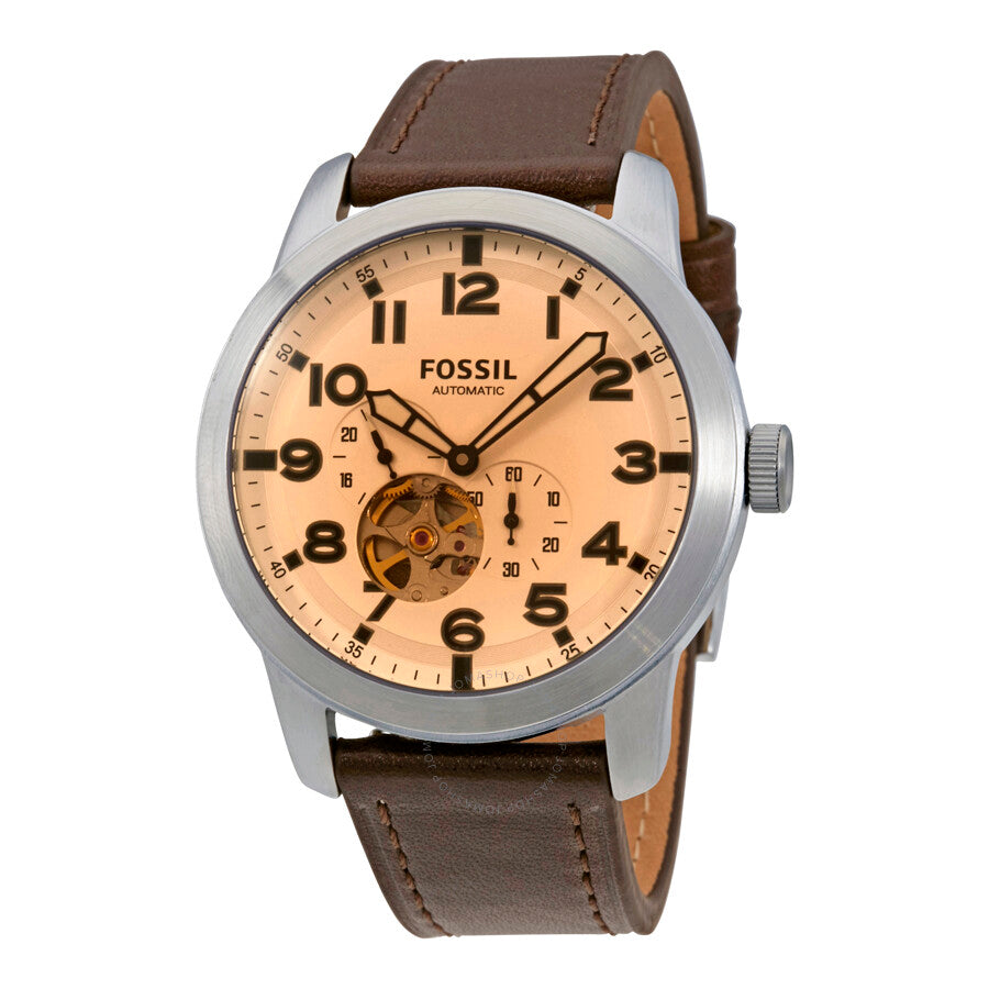 Fossil Pilot 54 Automatic Cream Dial Brown Leather Strap Watch for Men - ME3119
