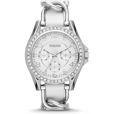 Fossil Riley White Dial White Leather Strap Watch for Women - ES3463