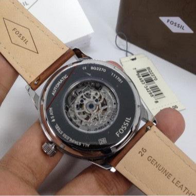 Fossil Flynn Automatic Black Dial Brown Leather Strap Watch for Men - BQ2270