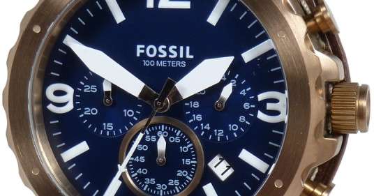 Fossil Nate Chronograph Blue Dial Brown Leather Strap Watch for Men - JR1505