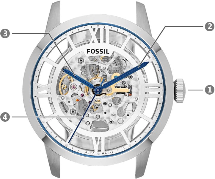 Fossil Townsman Automatic Skeleton Silver Dial Silver Steel Strap Watch for Men - ME3044