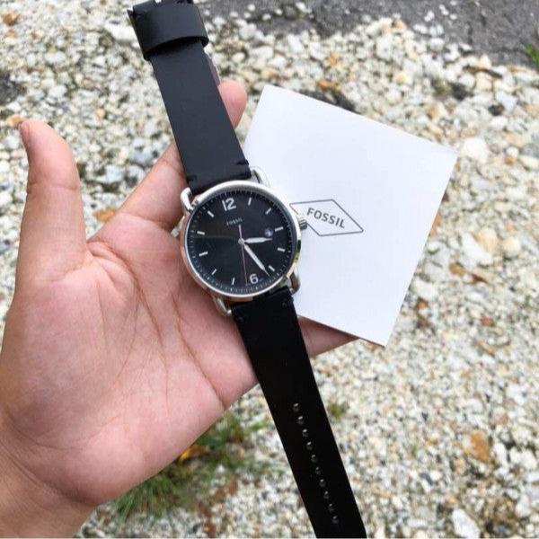 Fossil The Commuter Black Dial Black Leather Strap Watch for Men - FS5406
