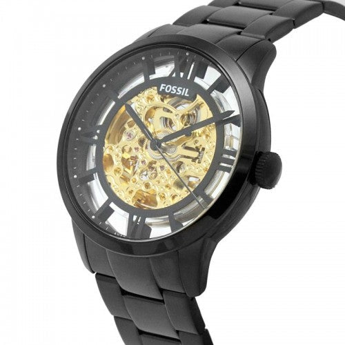 Fossil Townsman Automatic Skeleton Black Dial Black Steel Strap Watch for Men - ME3197
