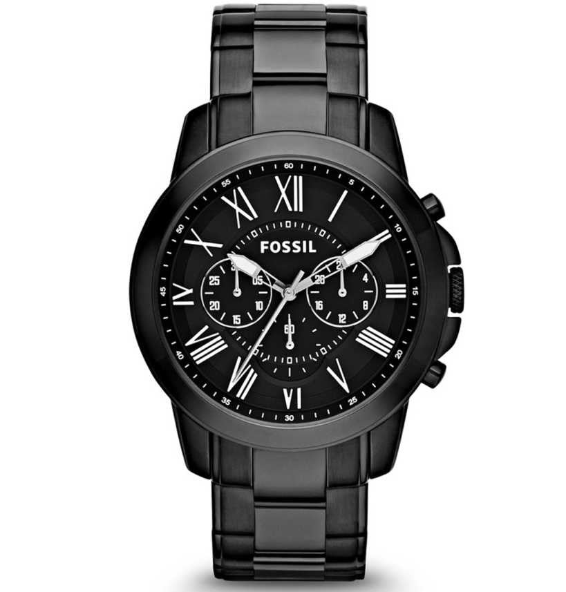 Fossil Grant Chronograph Black Dial Black Steel Strap Watch for Men - FS4832