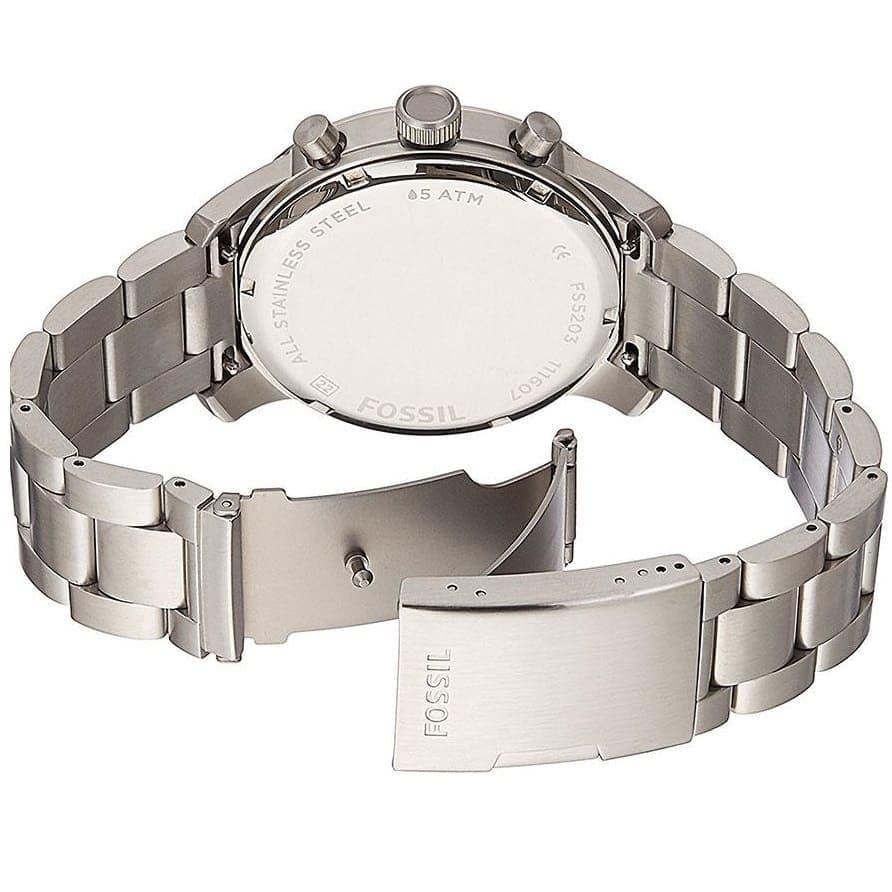 Fossil Pilot 54 Chronograph Navy Blue Dial Silver Steel Strap Watch for Men - FS5203