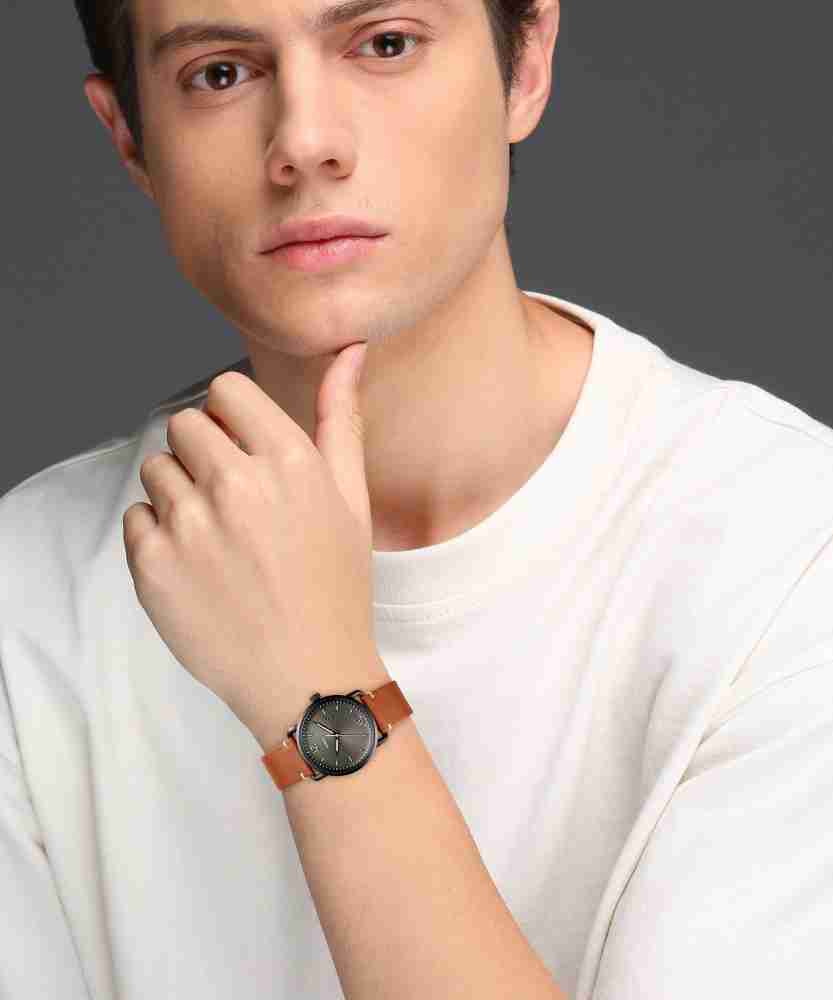 Fossil Commuter Three Hand Date Black Dial Brown Leather Strap Watch for Men - FS5276