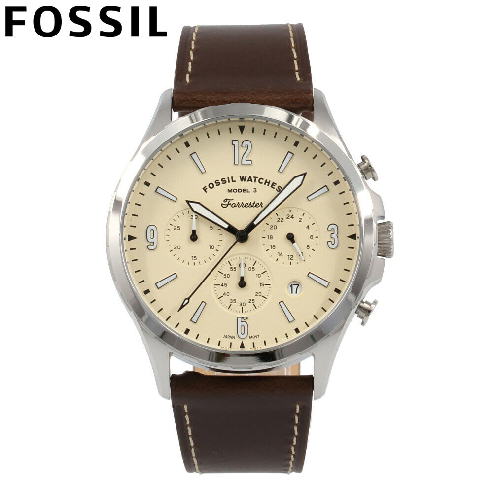 Fossil Forrester Chronograph White Dial Brown Leather Strap Watch for Men - FS5696