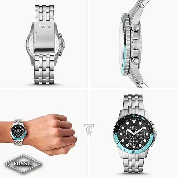 Fossil FB-01 Chronograph Black Dial Silver Steel Strap Watch for Men - FS5827