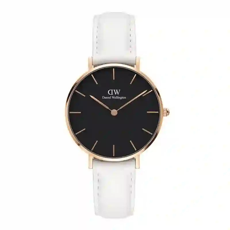 Daniel Wellington Classic Petite Bondi Black Dial White Leather Strap Watch For Women - DW00100283