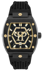 Philipp Plein Hexagon Phantom Black Dial Black Silicone Strap Watch For Men- PWPUA0224