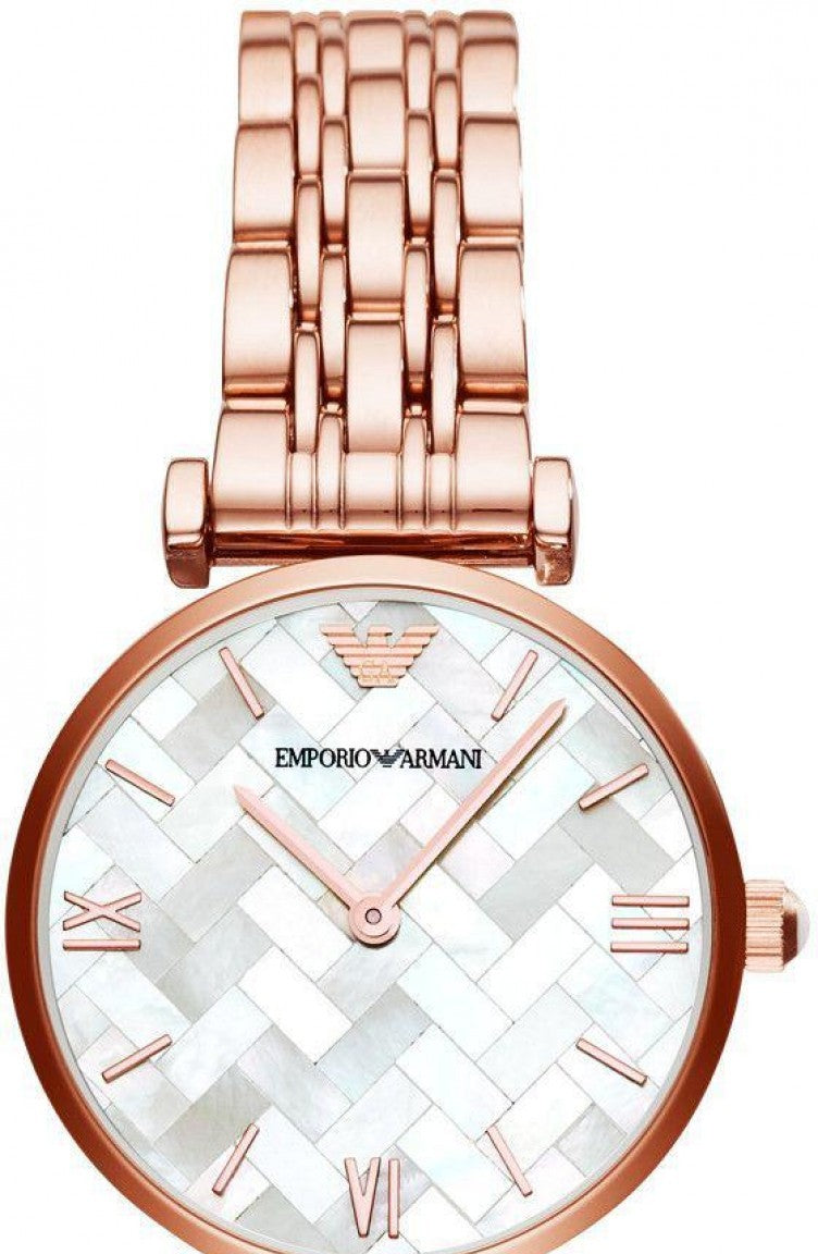 Emporio Armani Mother of Pearl Dial Rose Gold Steel Strap Watch For Women - AR11110
