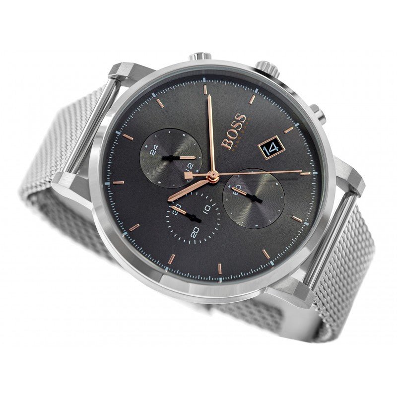 Hugo Boss Integrity Chronorgaph Grey Dial Silver Mesh Bracelet Watch for Men - 1513807