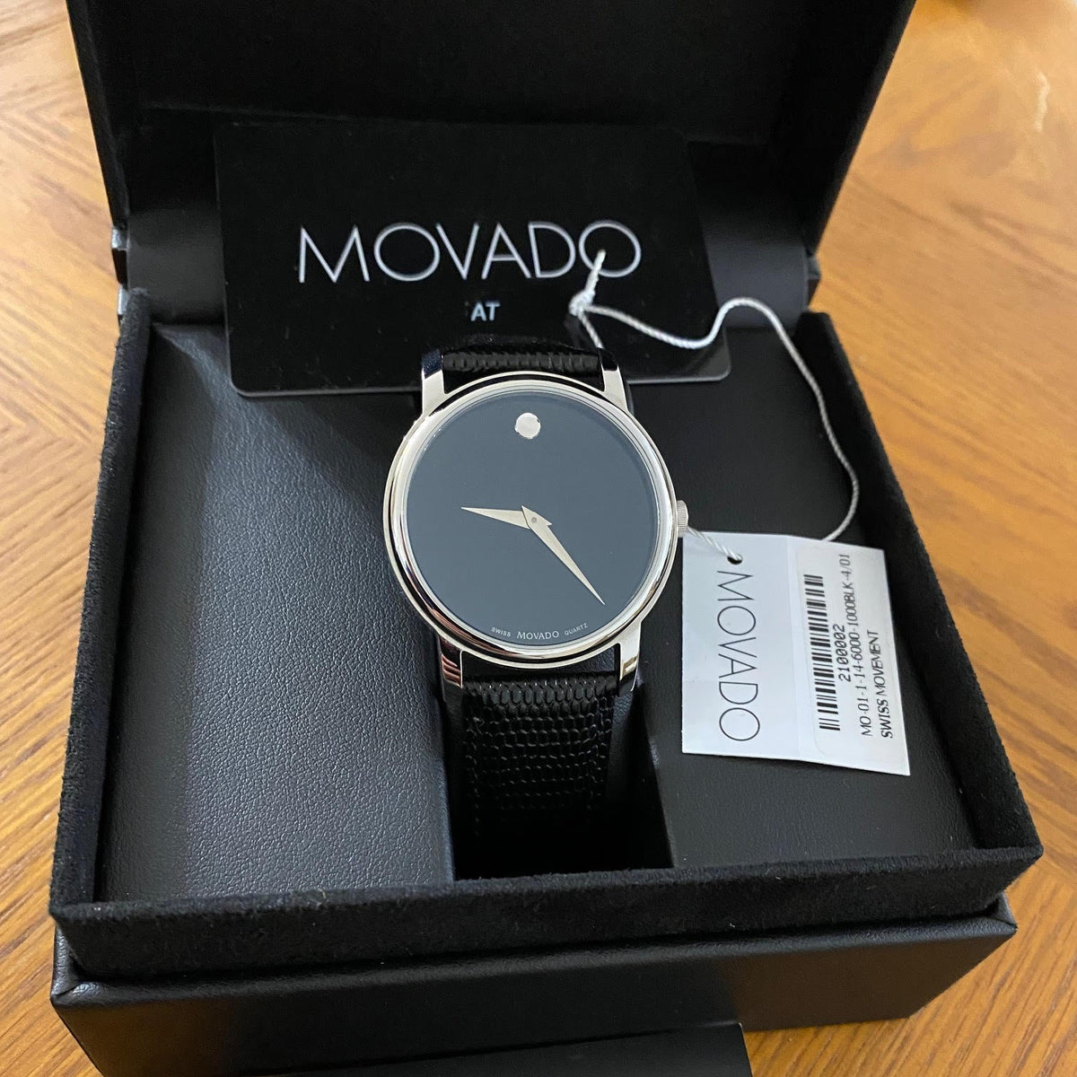 Movado Museum Black Dial Black Leather Strap Watch For Men - 2100002