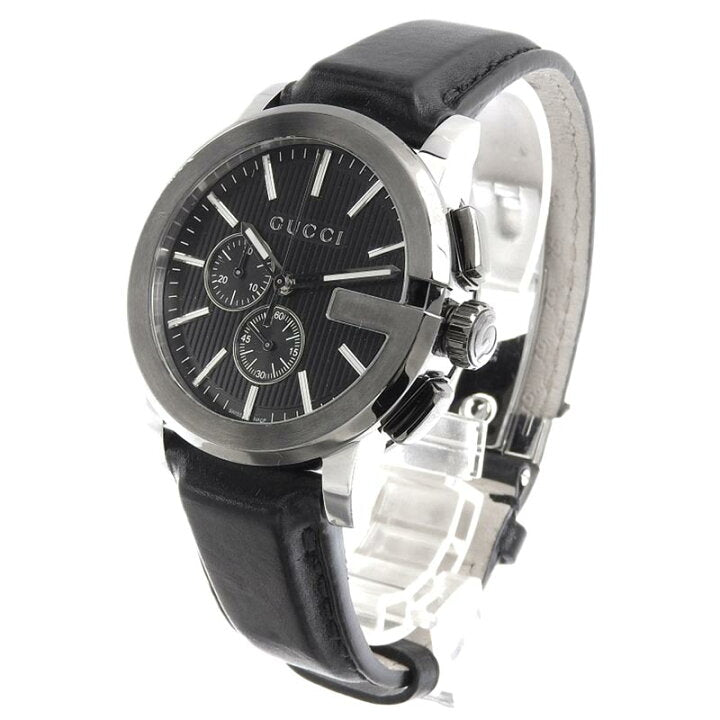 Gucci G Chrono Black Dial Black Leather Strap Watch For Men - YA101205