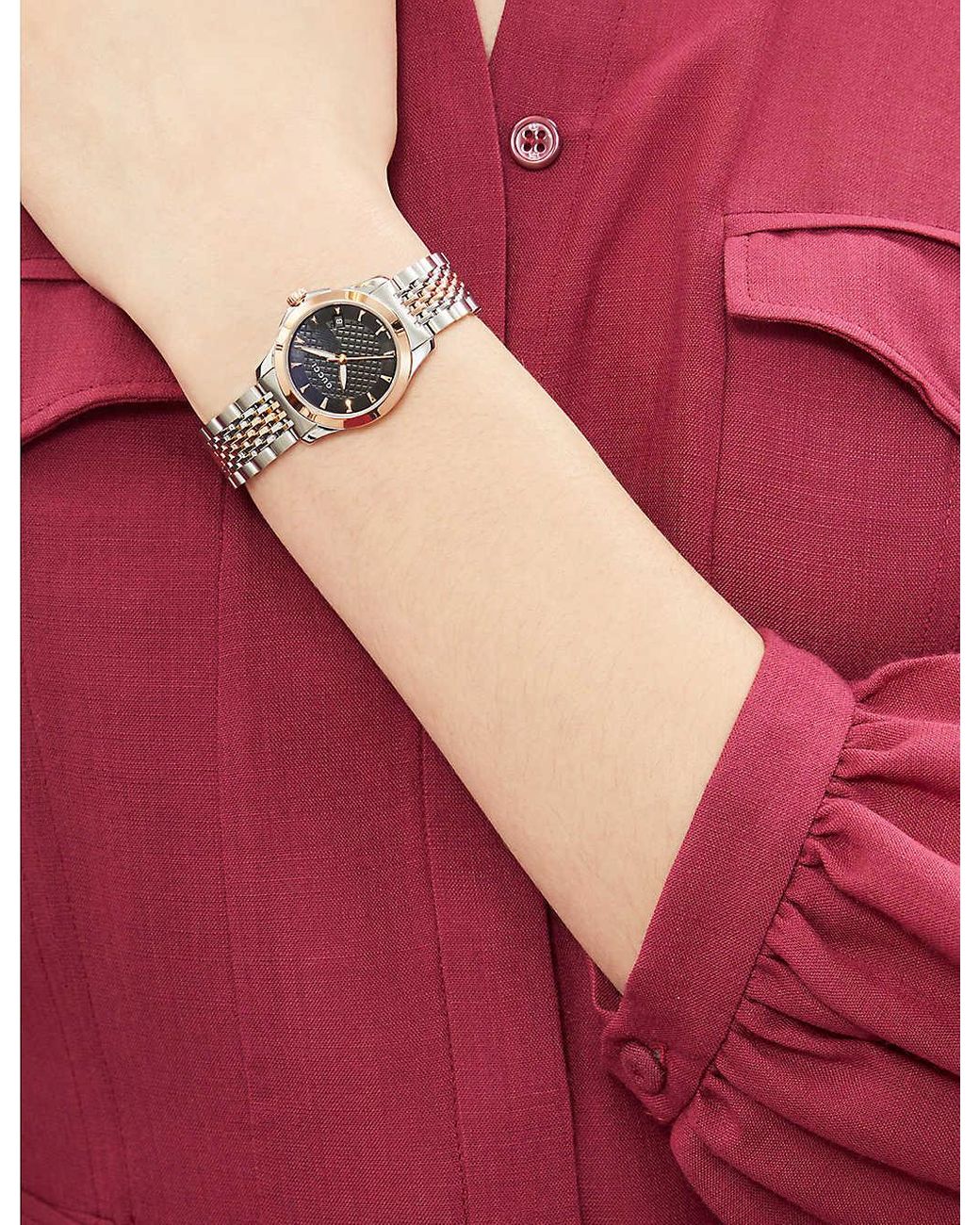 Gucci G Timeless Black Dial Two Tone Steel Strap Watch For Women - YA126512