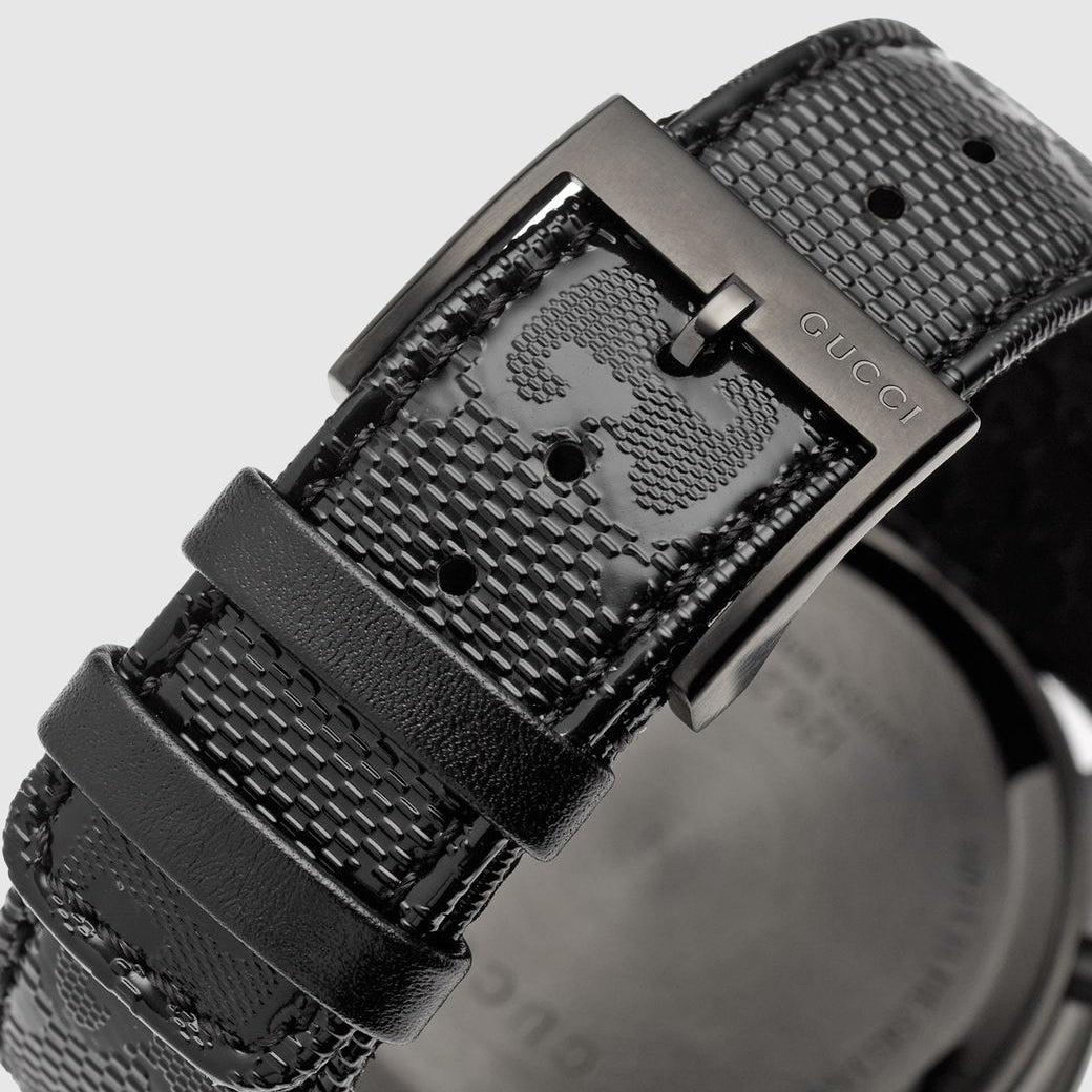 Gucci G Timeless Chronograph Black Dial Black Leather Strap Watch For Men - YA126244
