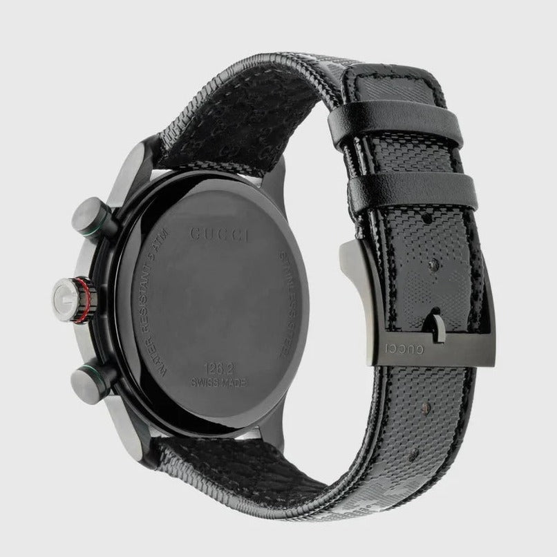 Gucci G Timeless Chronograph Black Dial Black Leather Strap Watch For Men - YA126244