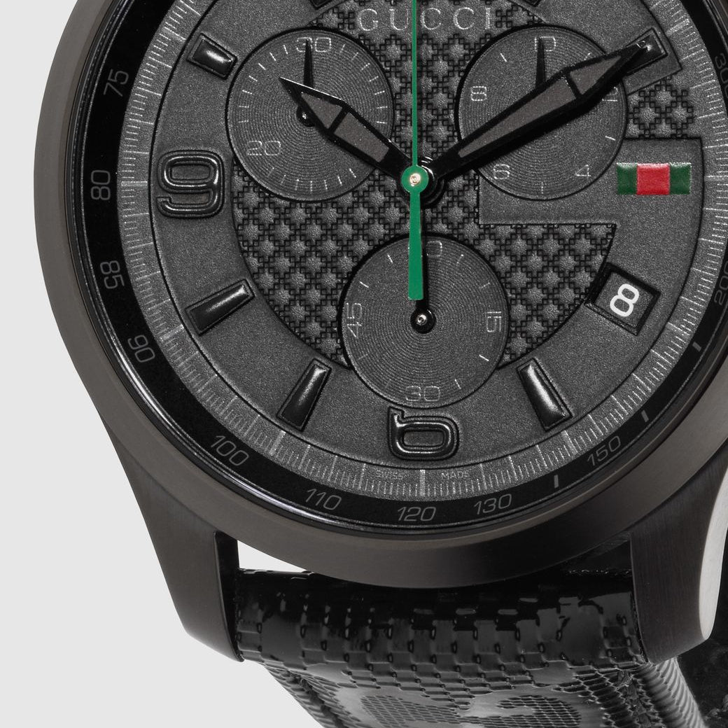 Gucci G Timeless Chronograph Black Dial Black Leather Strap Watch For Men - YA126244