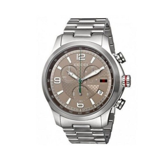 Gucci G Timeless Brown Dial Silver Steel Strap Watch For Men - YA126248