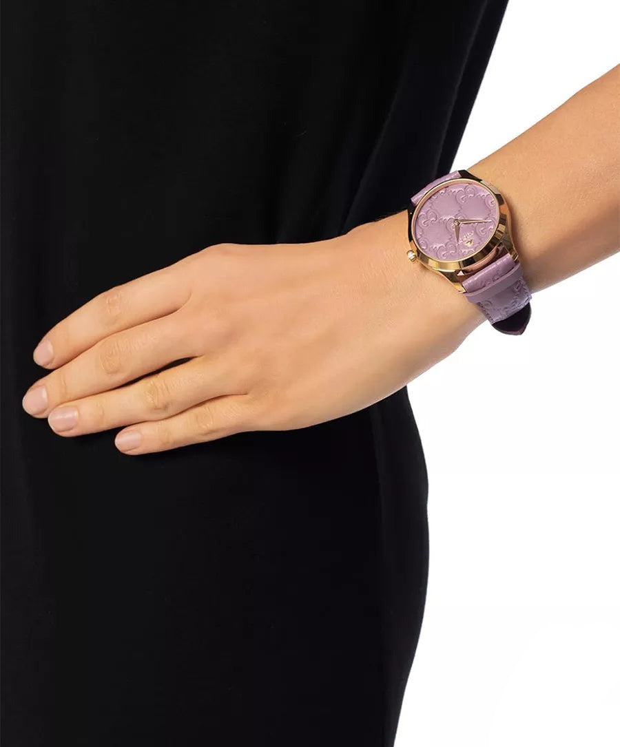 Gucci G Timeless Quartz Lilac Dial Lilac Leather Strap Watch For Women - YA1264098