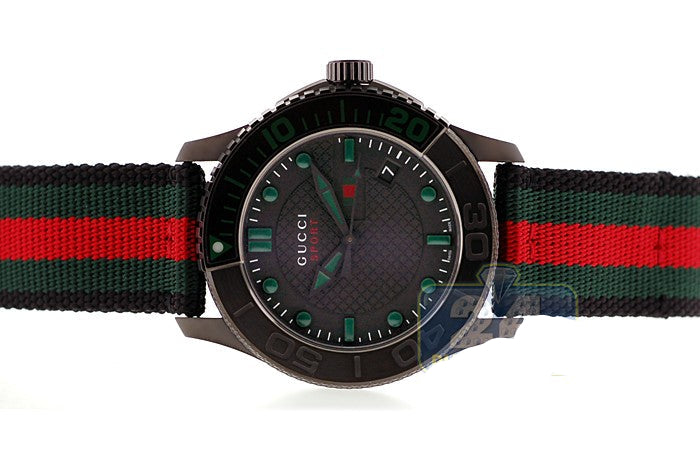 Gucci G Timeless Sport Black Dial Two Tone NATO Strap Watch For Men - YA126229