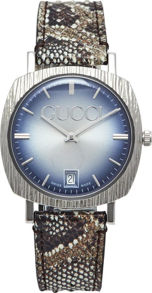 Gucci Grip Vintage Blue Dial Snakeskin Brown Leather Strap Watch for Women - YA152401