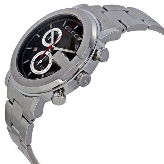 Gucci G Chrono Black Dial Silver Steel Strap Watch For Men - YA101309