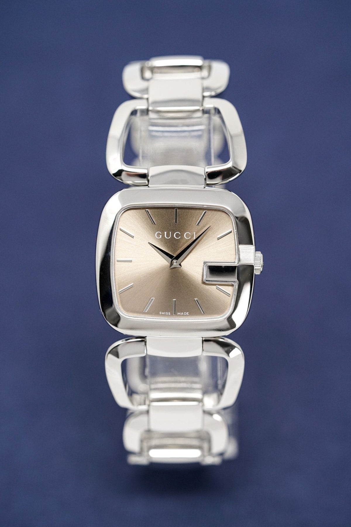 Gucci G Brown Square Brown Dial Silver Steel Strap Watch For Women - YA125402
