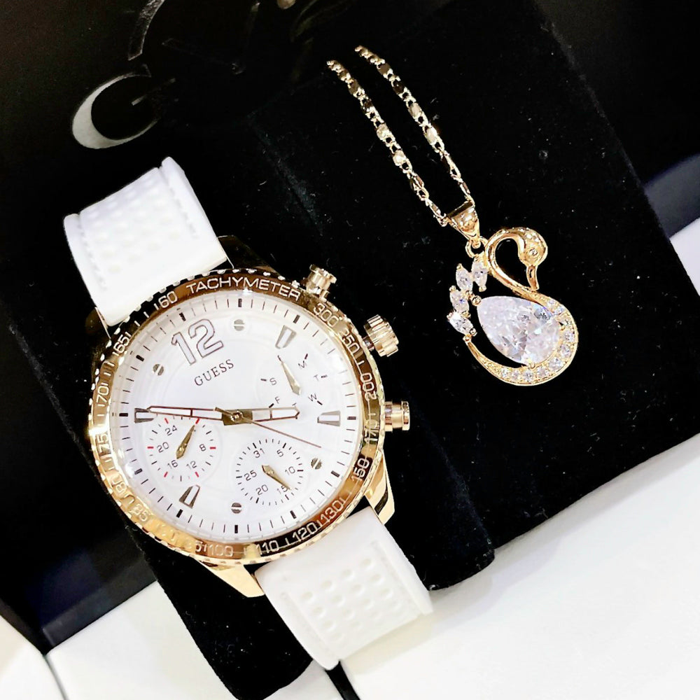 Guess Marina Multifunction White Dial White Rubber Strap Watch for Women - W1025L5